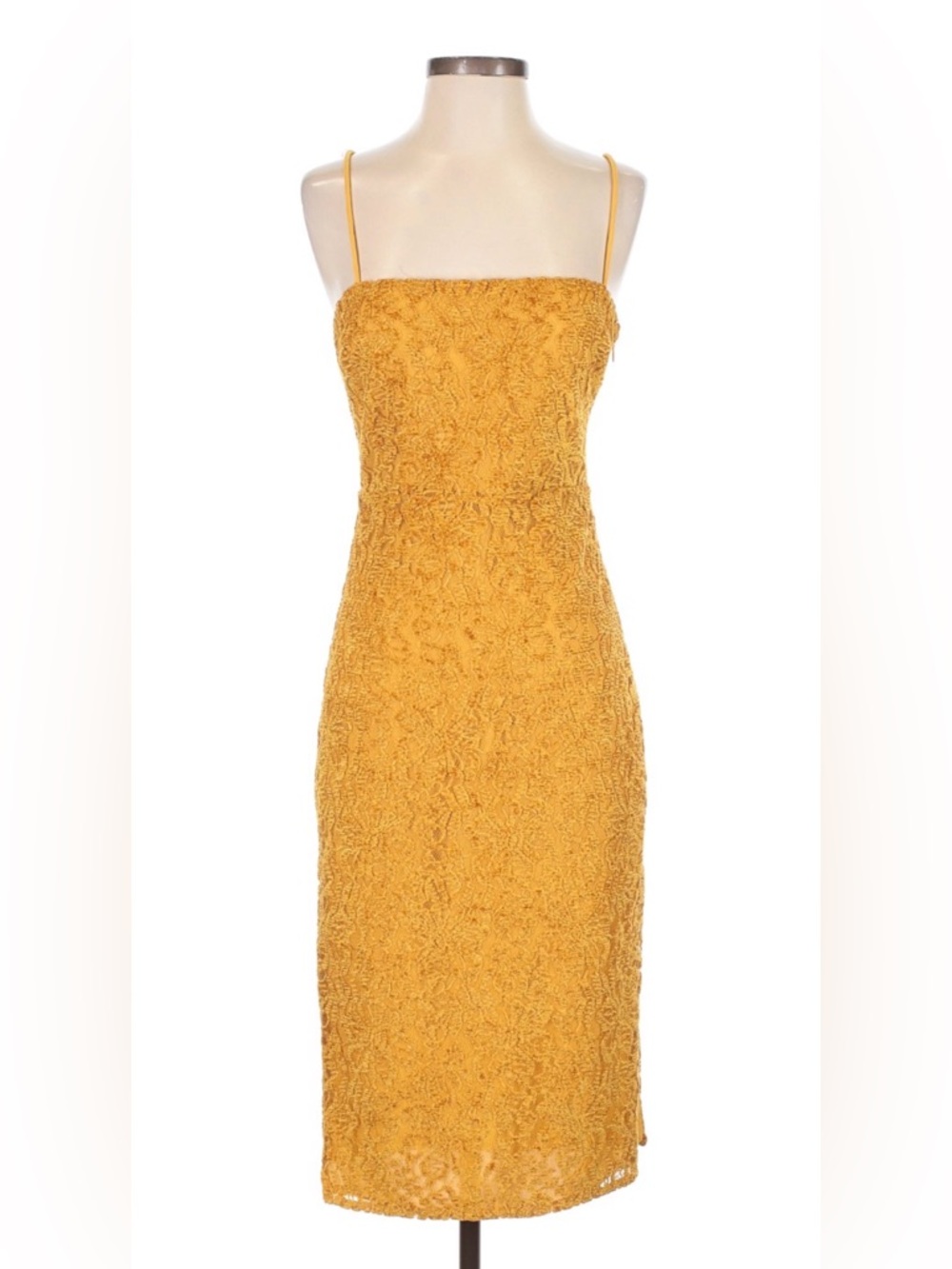 Privacy Please Gold Textured Lace Sleeveless Midi Slip Dress, Size S